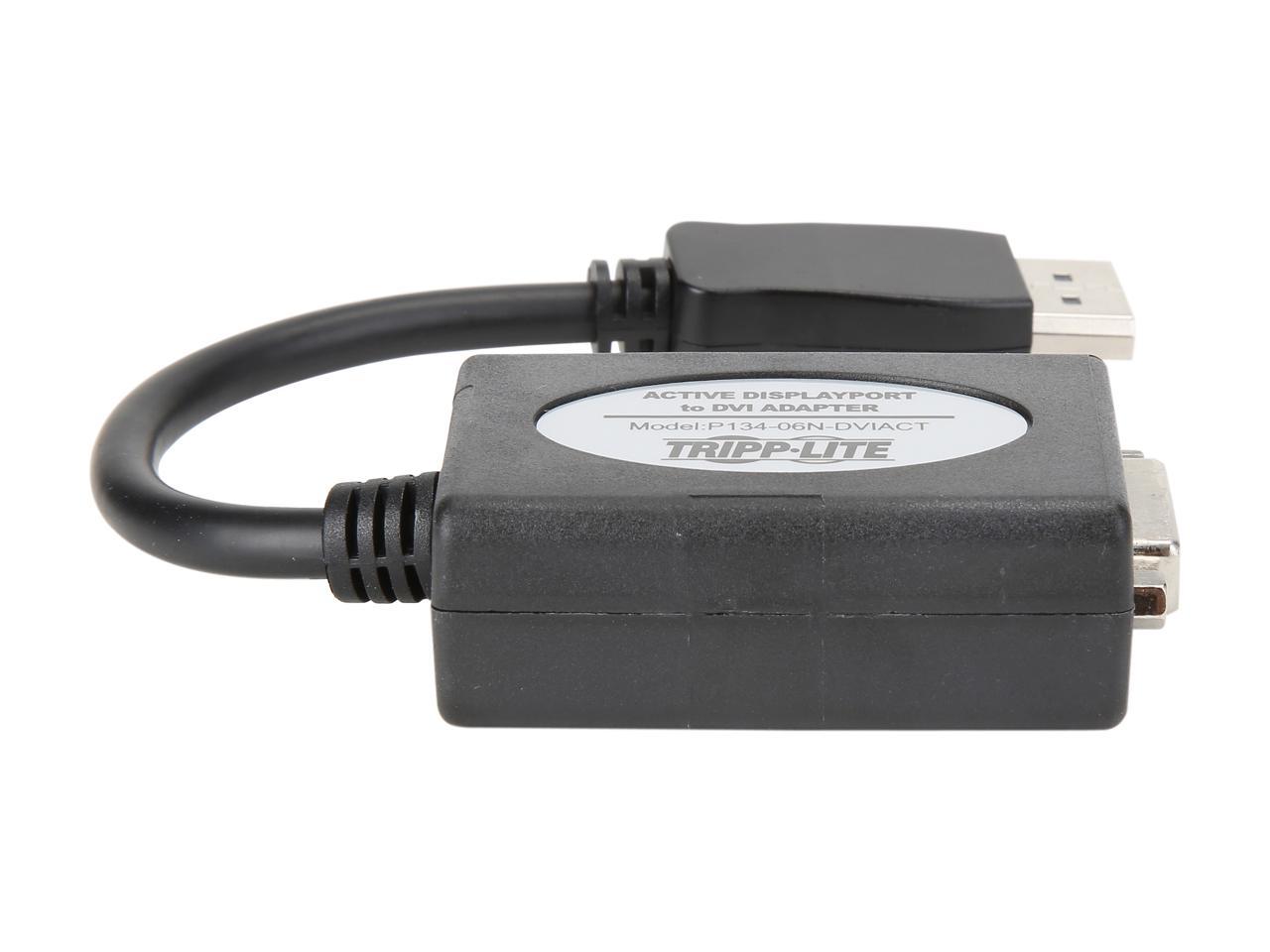 Tripp Lite DisplayPort to DVI Active Cable Adapter, DP 1.2, Converter for DP to DVI (M/F), 1920 x 1200/1080p, 6 in. (P134-06N-DVIACT)