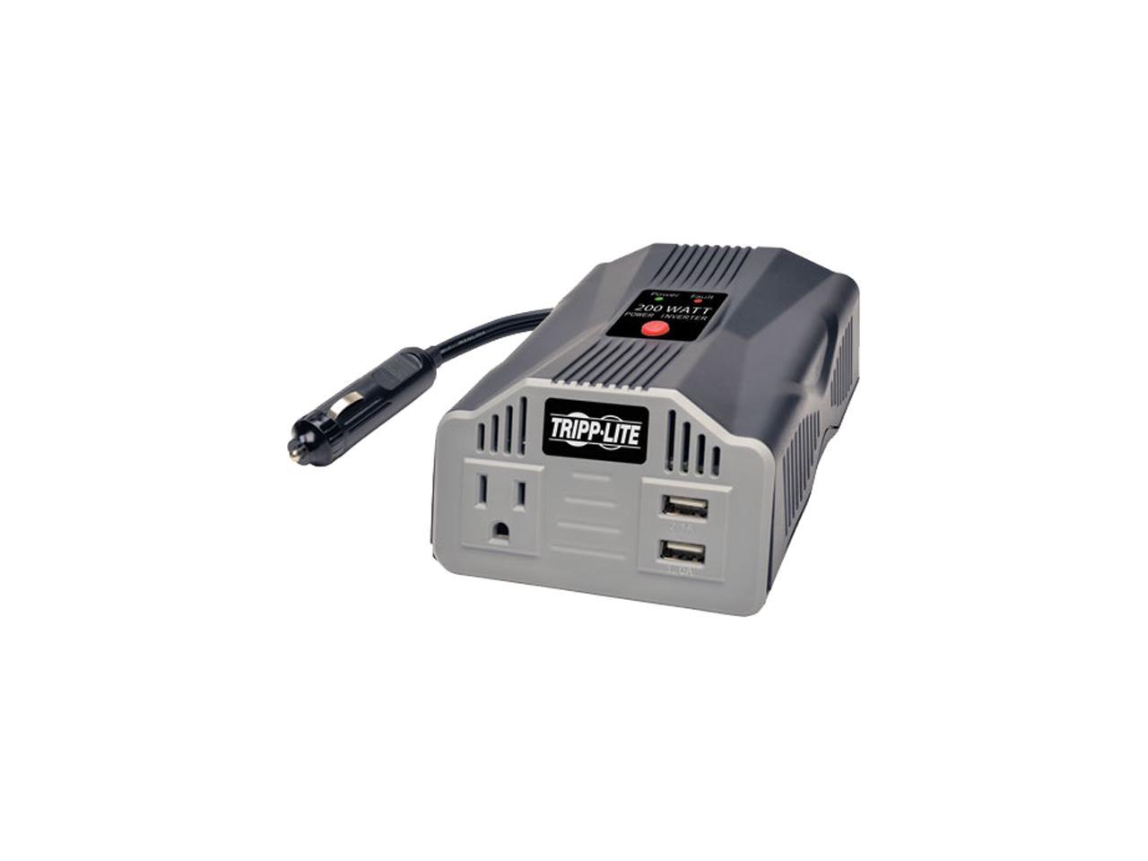 Tripp Lite 200W Car Power Inverter with Outlet & 2 USB Charging Ports, Ultra-Compact (PV200USB)