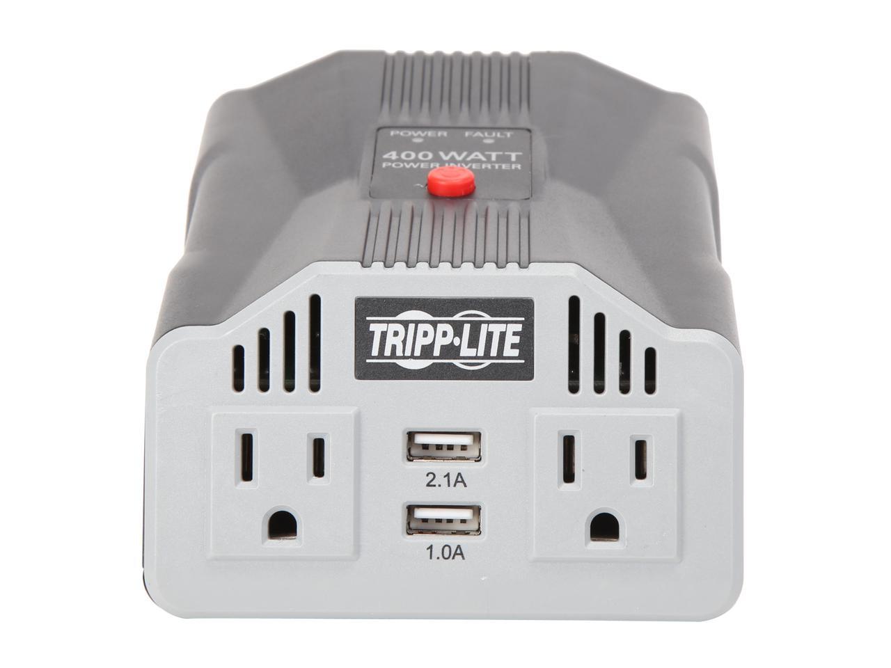 Tripp Lite 400W Car Power Inverter with 2 Outlets & 2 USB Charging Ports, Ultra-Compact (PV400USB)