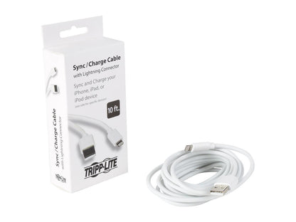 Tripp Lite M100-010-WH White USB Sync/Charge Cable with Lightning Connector, White, 10 ft. (3 m)