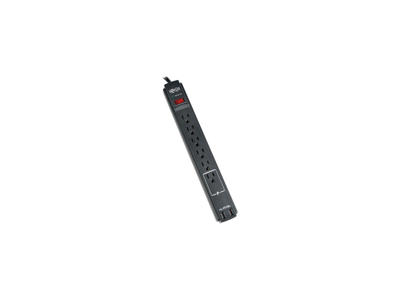 Tripp Lite TLP606USB Protect It! 6- Outlet Surge Protector, 6-ft. Cord, 990 Joules, 2 USB Charging Ports (2.1A), Black Housing