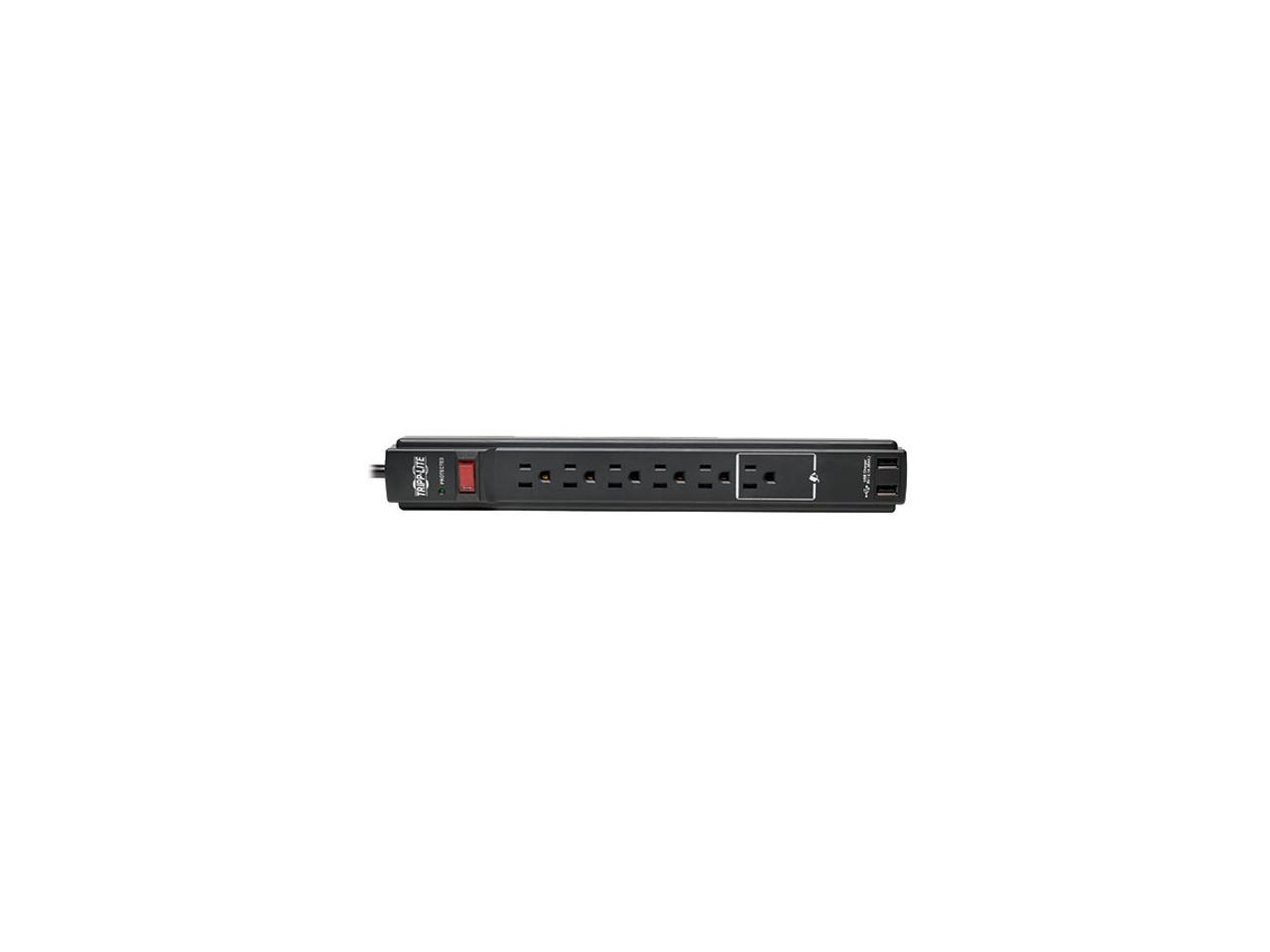 Tripp Lite TLP606USB Protect It! 6- Outlet Surge Protector, 6-ft. Cord, 990 Joules, 2 USB Charging Ports (2.1A), Black Housing