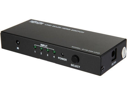 Tripp Lite 4-Port HDMI Switch for Video and Audio, 4K x 2K UHD @ 60 Hz (HDMI F/4xF) with Remote Control (B119-004-UHD)