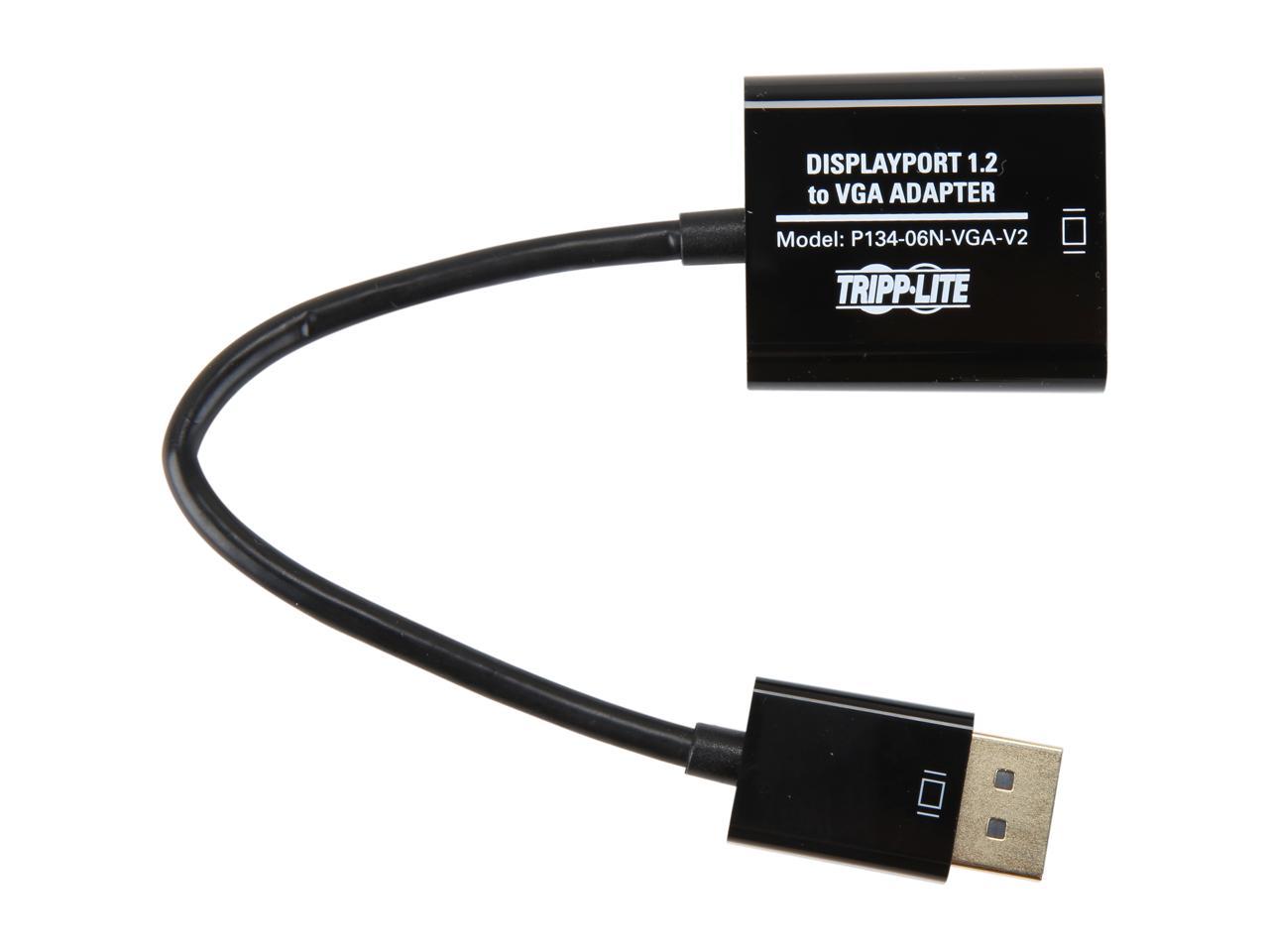 Tripp Lite DisplayPort to VGA Active Cable Adapter, DP 1.2, Converter for DP to HD15 (M/F), 1920 x 1200/1080p, 6 in. (P134-06N-VGA-V2)