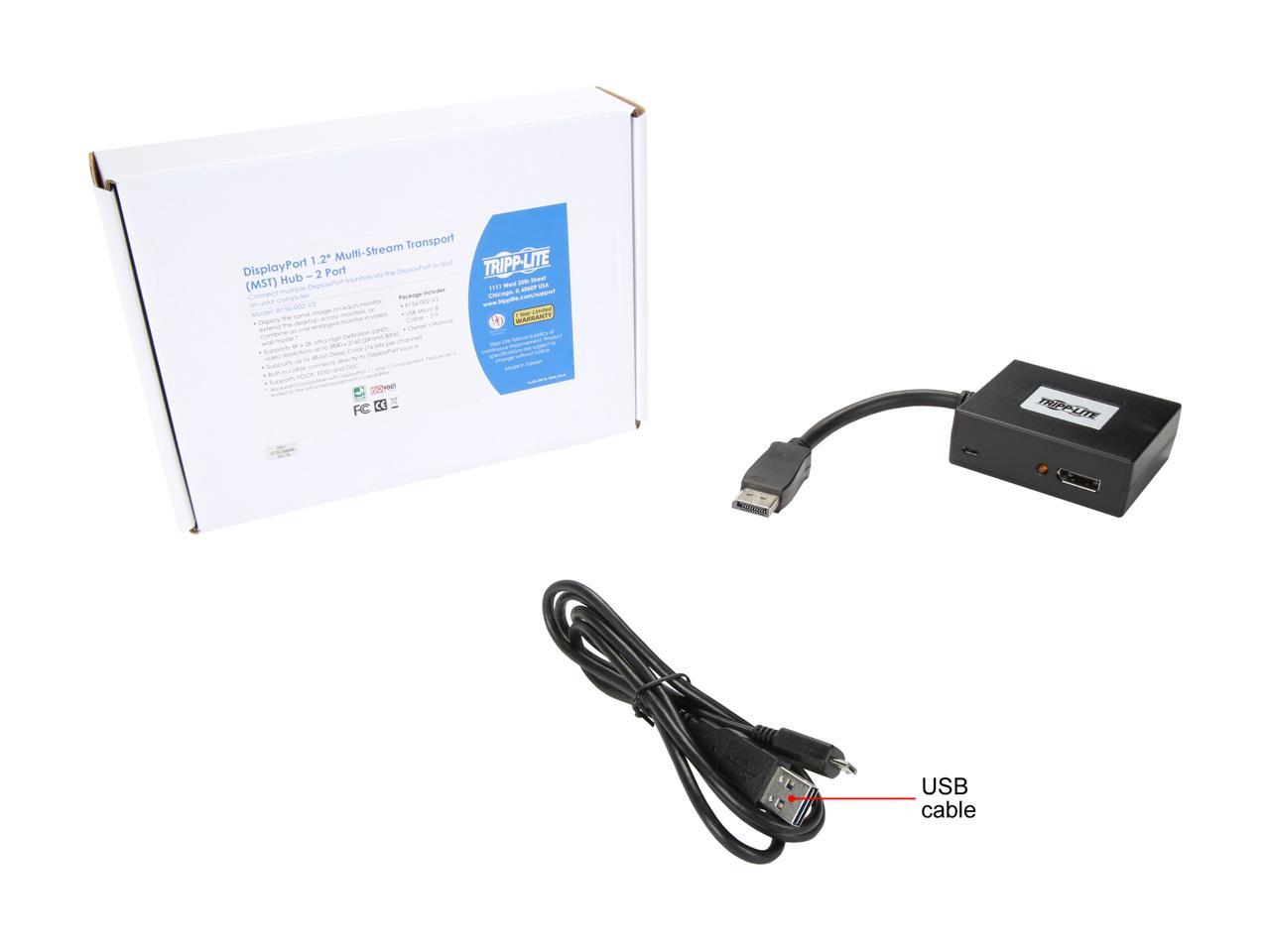 Tripp Lite B156-002-V2 2-Port DisplayPort 1.2 Multi-Stream Transport (MST) Hub, 3840 x 2160 (4K x 2K) UHD
