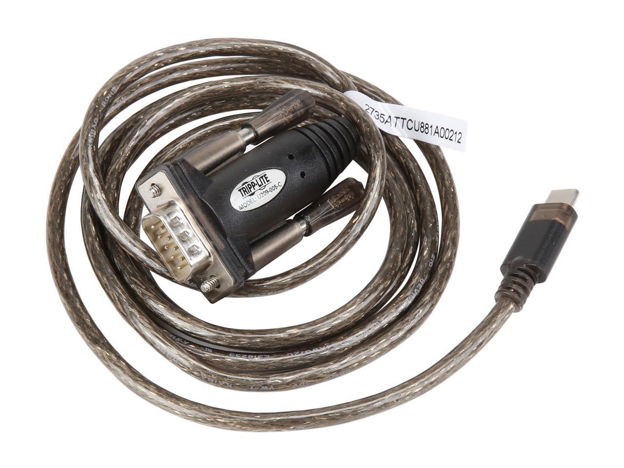 Tripp Lite USB-C to DB9 Serial Adapter Cable, 5' USB 2.0 Type C to RS-232 (M/M), 5 ft. (U209-005-C)