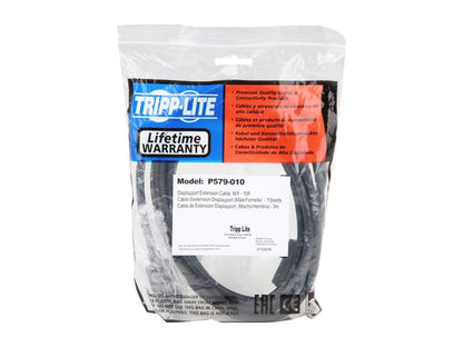 Tripp Lite P579-010 10 ft. Black DisplayPort Extension Cable with Latch, 4K x 2K (3840 x 2160) @ 60 Hz, HDCP 2.2 (M/F) Male to Female
