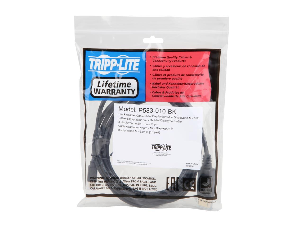 Tripp Lite Mini DisplayPort to DisplayPort 1.2 Adapter Cable 4K @ 60Hz 10 ft. (P583-010-BK)
