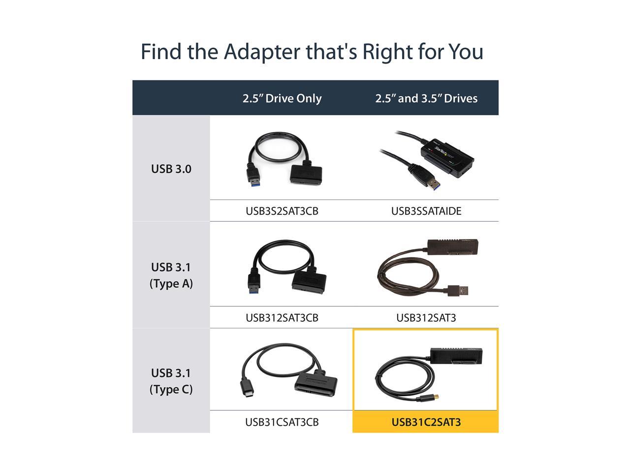 StarTech USB31C2SAT3 USB C to SATA Adapter Cable - for 2.5 / 3.5â€? SATA Drives - 10Gbps - USB 3.1 - SATA to USB Adapter - External Hard Drive Cable