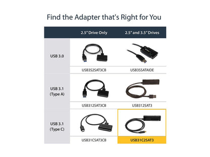 StarTech USB31C2SAT3 USB C to SATA Adapter Cable - for 2.5 / 3.5â€? SATA Drives - 10Gbps - USB 3.1 - SATA to USB Adapter - External Hard Drive Cable