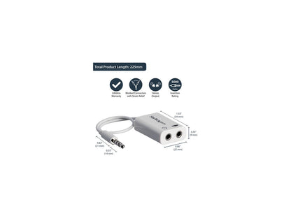StarTech MUYHSMFFADW 3.5mm 4 Position to 2 x 3 Position 3.5mm Headset Splitter Adapter M/F - White Headphone Microphone Splitter - 4 pin / 4 pole