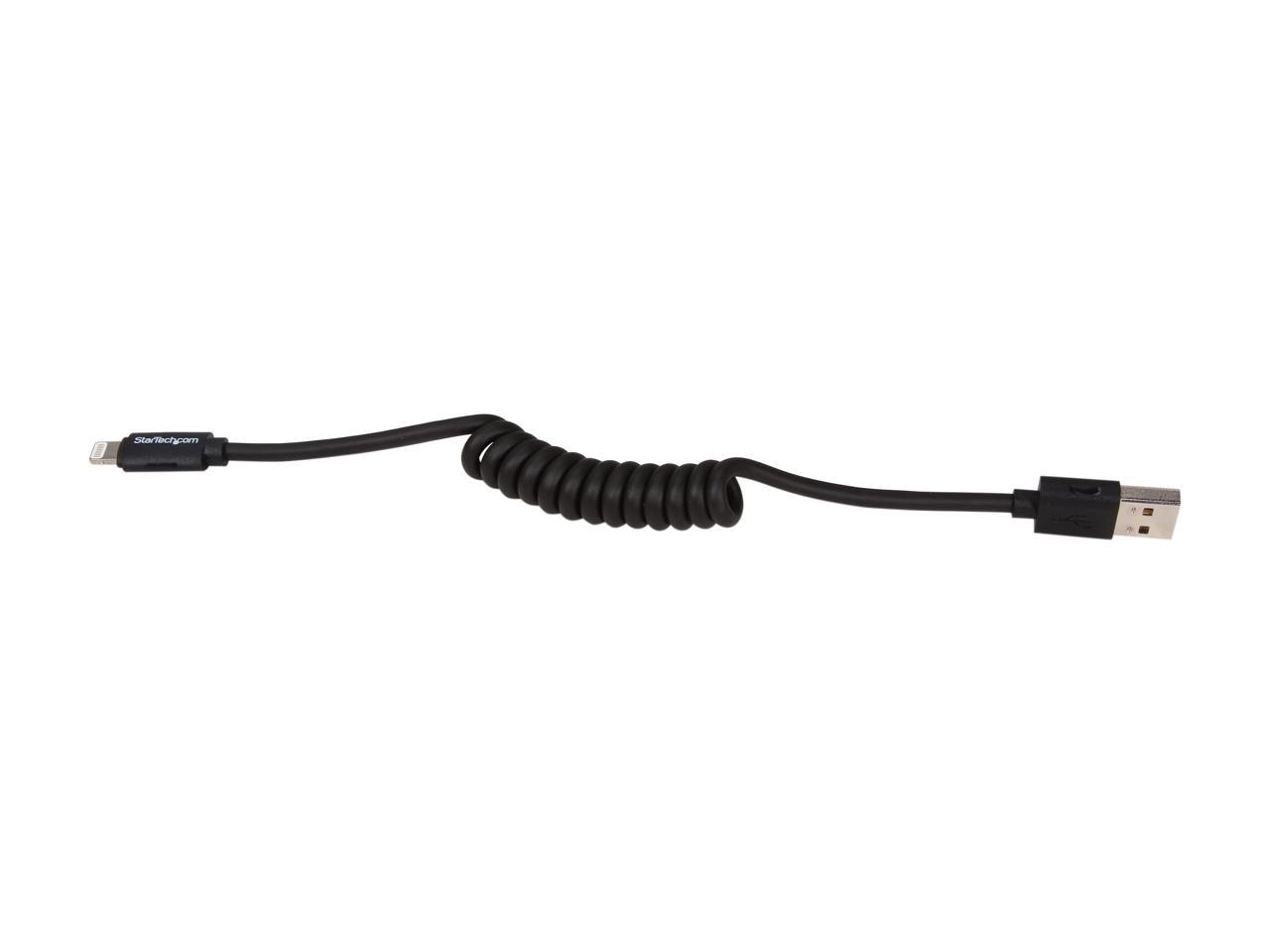 StarTech.com USBCLT30CMB Black Coiled Black Apple 8-pin Lightning Connector to USB Cable for iPhone / iPod / iPad