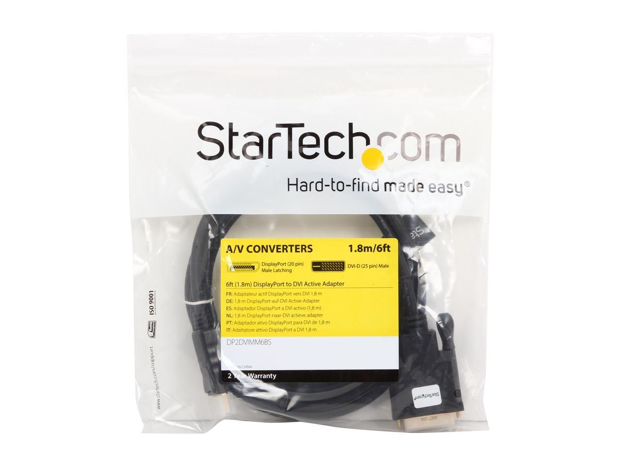 StarTech.com DP2DVIMM6BS 6 ft DisplayPort to DVI Active Adapter Converter Cable - 6ft (1.8m) Active DP to DVI M/M Cable for PC - 1920x1200 - Black