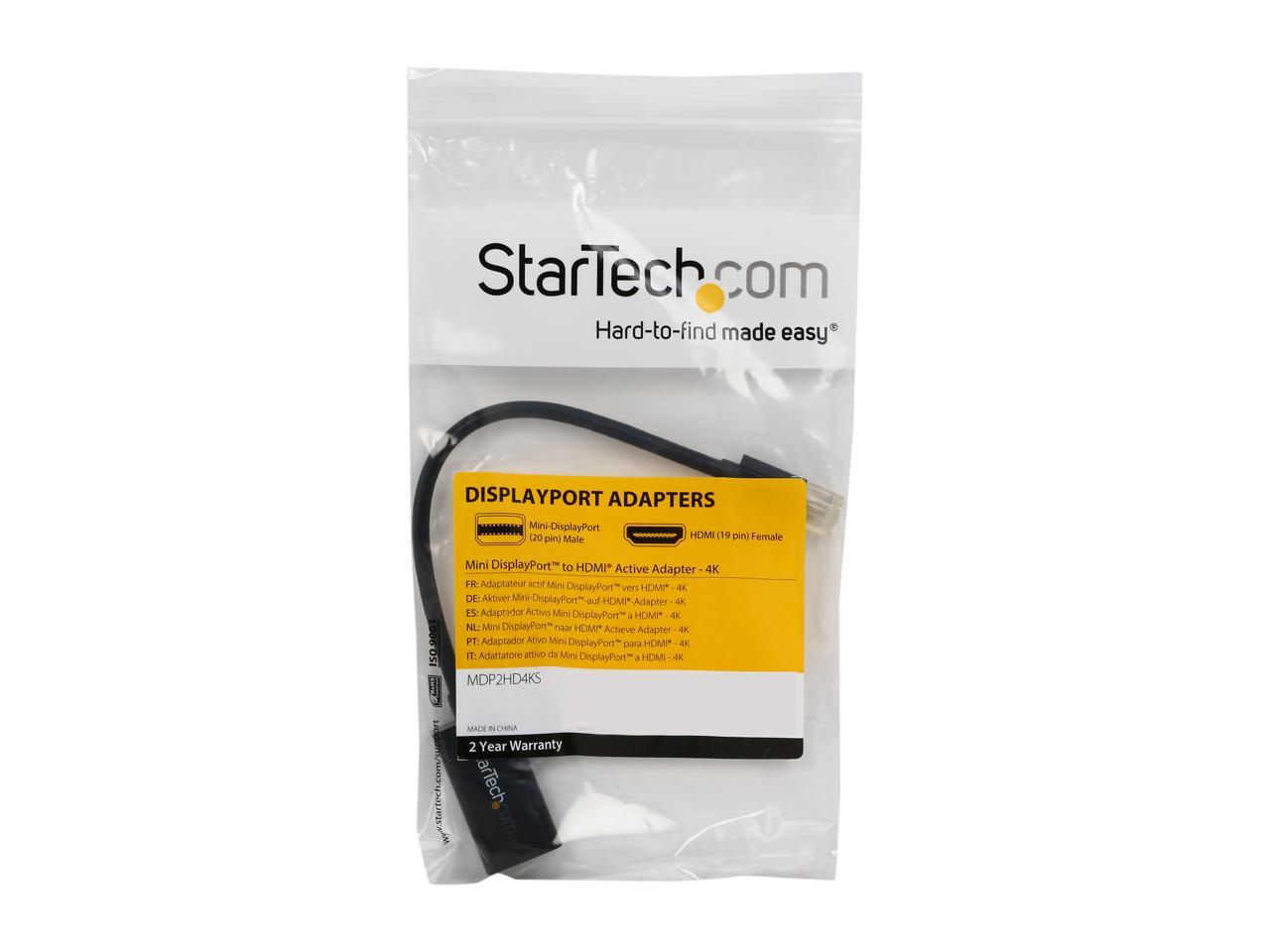 StarTech.com MDP2HD4KS Mini DisplayPort to HDMI Audio / Video Converter – mDP 1.2 to HDMI Active Adapter for Ultrabook / Laptop – 4K @ 30Hz - Black