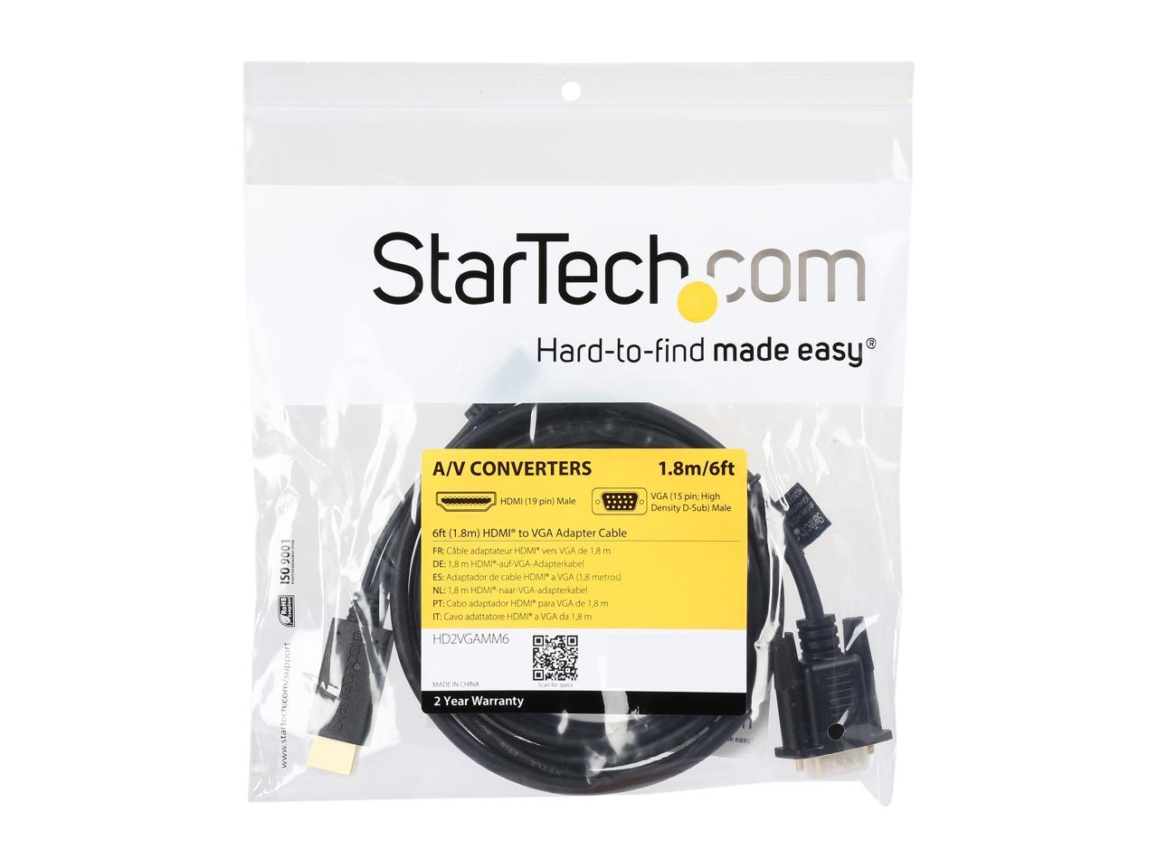StarTech.com HD2VGAMM6 HDMI to VGA Cable - 6 ft / 2m - 1080p - 1920 x 1200 - Active HDMI Cable - Monitor Cable - Computer Cable