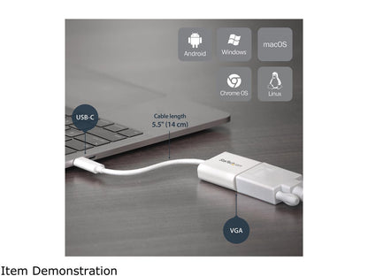 StarTech.com CDP2VGAW USB-C to VGA Adapter - White - 1080p - Video Converter For Your MacBook Pro / Projector / VGA Display (CDP2VGAW)