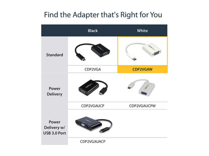 StarTech.com CDP2VGAW USB-C to VGA Adapter - White - 1080p - Video Converter For Your MacBook Pro / Projector / VGA Display (CDP2VGAW)