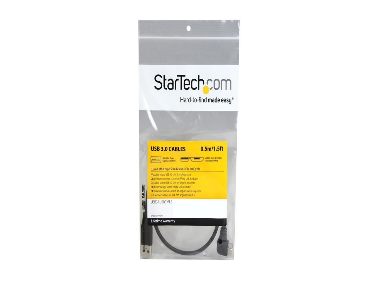StarTech.com 0.5m 20in Slim Micro USB 3.0 Cable - M/M - USB 3.0 A to Left-Angle Micro USB - USB 3.1 Gen 1 (5 Gbps)