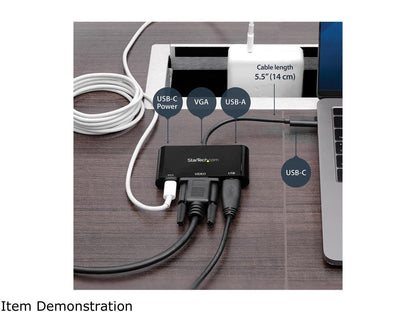 StarTech CDP2VGAUACP USB-C VGA Multiport Adapter - USB-A Port - with Power Delivery (USB PD) - USB C Adapter Converter - USB C Dongle