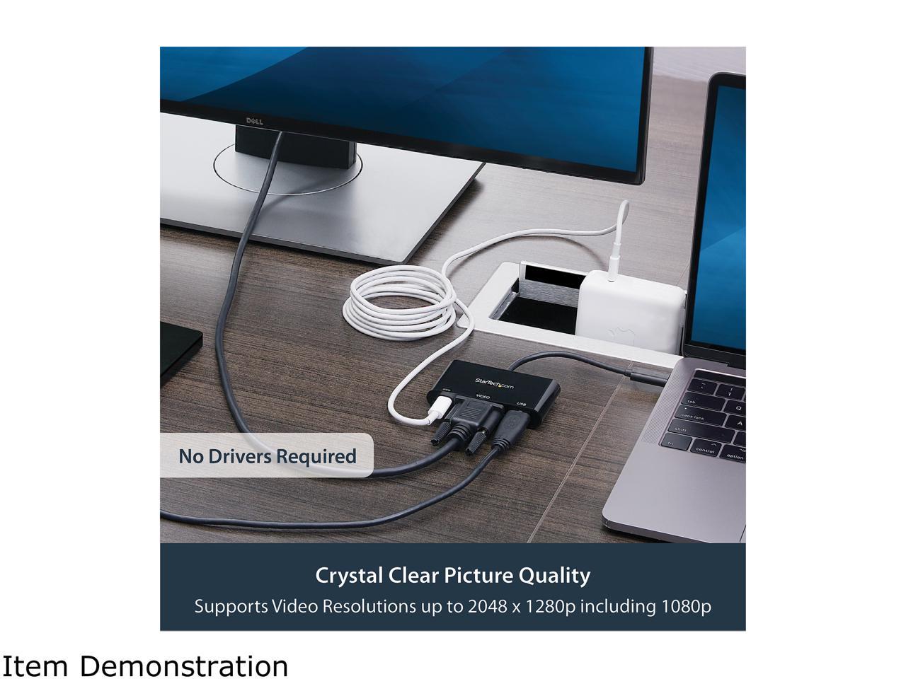 StarTech CDP2VGAUACP USB-C VGA Multiport Adapter - USB-A Port - with Power Delivery (USB PD) - USB C Adapter Converter - USB C Dongle