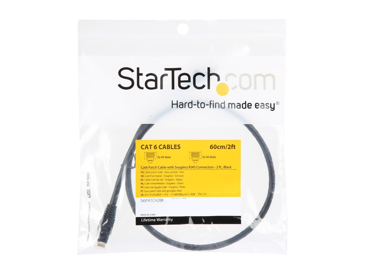StarTech.com Cat6 Patch Cable - 2 ft. - Black Ethernet Cable - Snagless RJ45 Cable - Ethernet Cord - Cat 6 Cable - 2 ft.