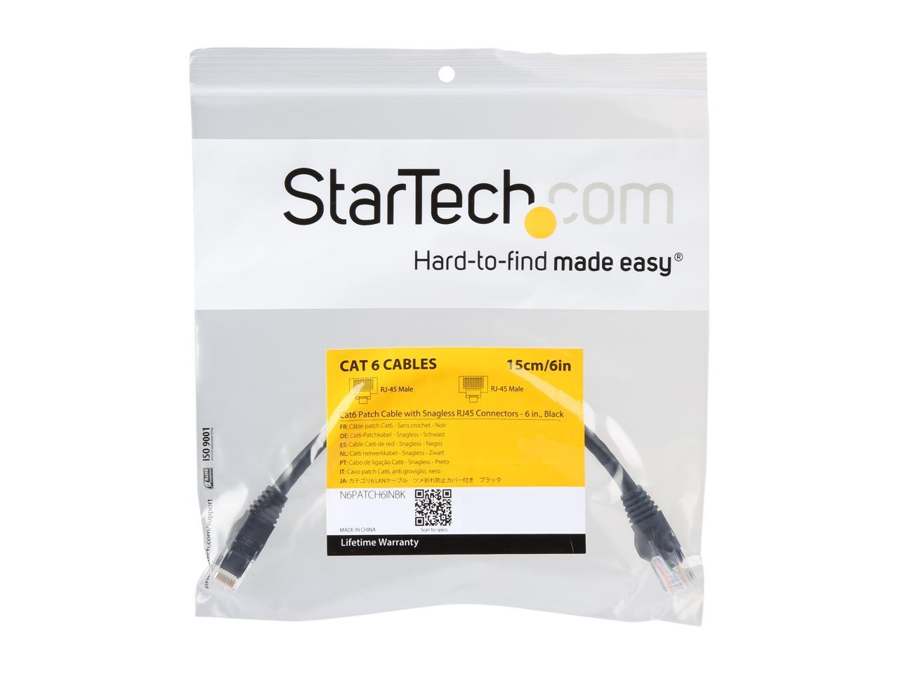 StarTech N6PATCH6INBK Cat6 Patch Cable – 6 in – Black Ethernet Cable – Snagless RJ45 Cable – Ethernet Cord – Cat 6 Cable – 6in