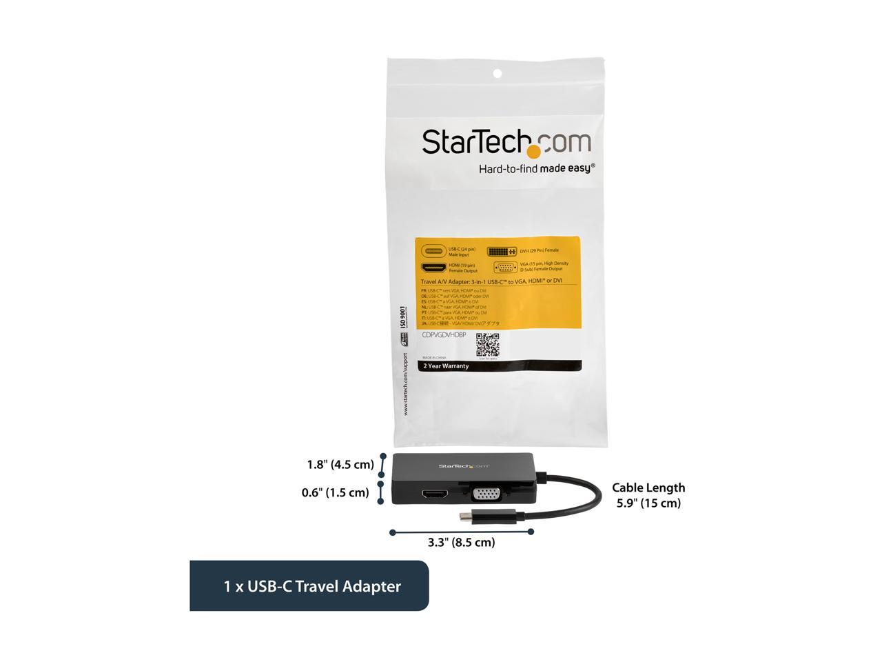 StarTech.com CDPVGDVHDBP USB-C Multiport Video Adapter - 4K 30 Hz - USB C to HDMI/DVI / HDMI - USB C Adapter - USB C Dongle - USB C Hub