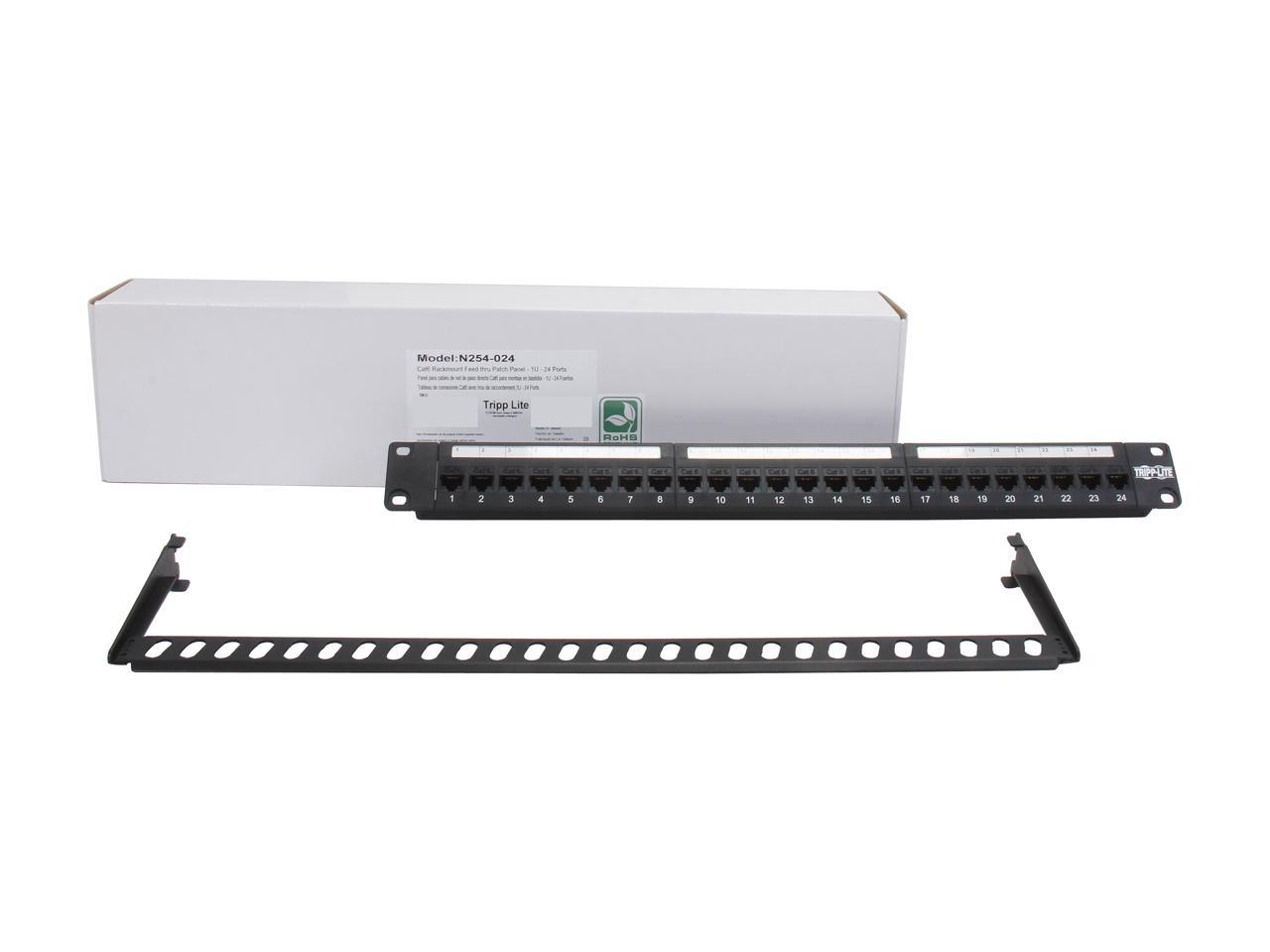TRIPP LITE 24-Port 1U Rackmount Cat6 Feedthrough Patch Panel, RJ45 Ethernet