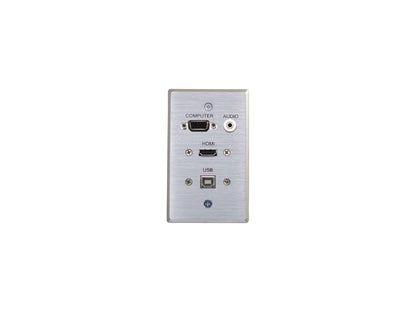 HDMI, VGA, 3.5MM AUDIO AND USB PASS THROUGH SINGLE GANG WALL PLATE - ALUMINUM