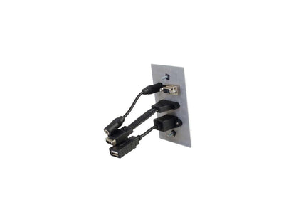 HDMI, VGA, 3.5MM AUDIO AND USB PASS THROUGH SINGLE GANG WALL PLATE - ALUMINUM