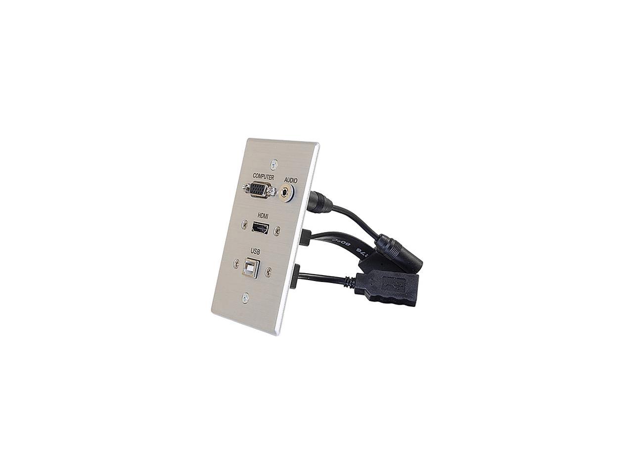 HDMI, VGA, 3.5MM AUDIO AND USB PASS THROUGH SINGLE GANG WALL PLATE - ALUMINUM