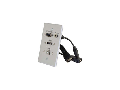 HDMI, VGA, 3.5MM AUDIO AND USB PASS THROUGH SINGLE GANG WALL PLATE - ALUMINUM