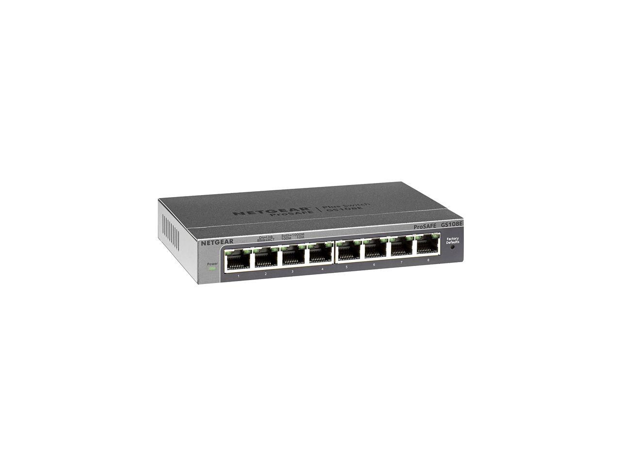 NETGEAR 8-Port Gigabit Ethernet Plus Switch (GS108Ev3) - Desktop, and ProSAFE Limited Lifetime Protection