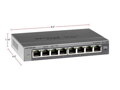 NETGEAR 8-Port Gigabit Ethernet Plus Switch (GS108Ev3) - Desktop, and ProSAFE Limited Lifetime Protection