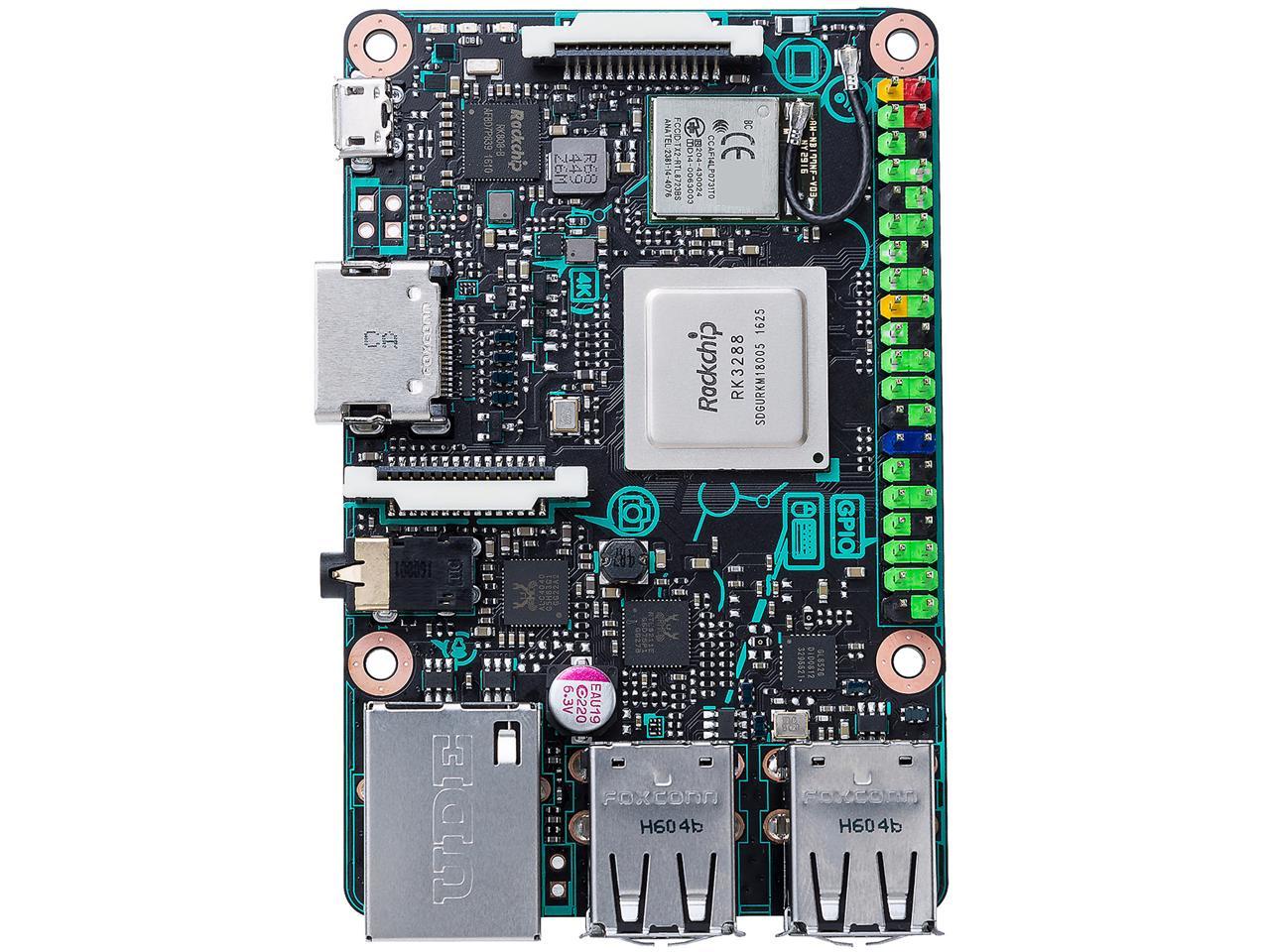 ASUS SBC Tinker Board RK3288 SoC 1.8 GHz Quad-Core CPU, 600 MHz Mali-T764 GPU, 2GB