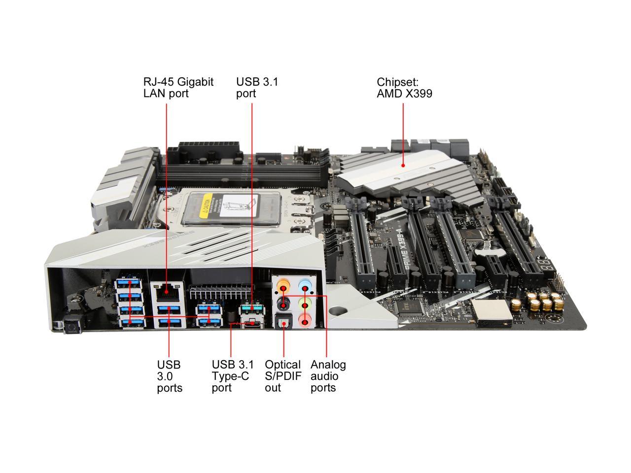 ASUS PRIME X399-A sTR4 AMD X399 SATA 6Gb/s USB 3.1 Extended ATX AMD Motherboard