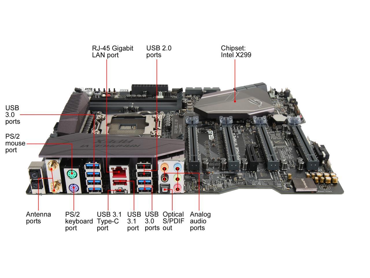 ASUS ROG RAMPAGE VI APEX LGA 2066 Intel X299 SATA 6Gb/s USB 3.1 USB 3.0 Extended ATX Intel Motherboard
