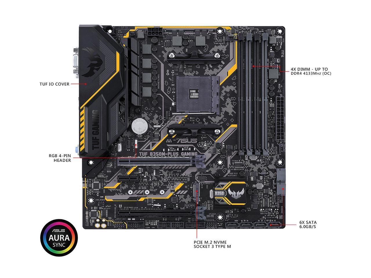 ASUS TUF B350M-PLUS GAMING AM4 AMD B350 SATA 6Gb/s Micro ATX AMD Motherboard