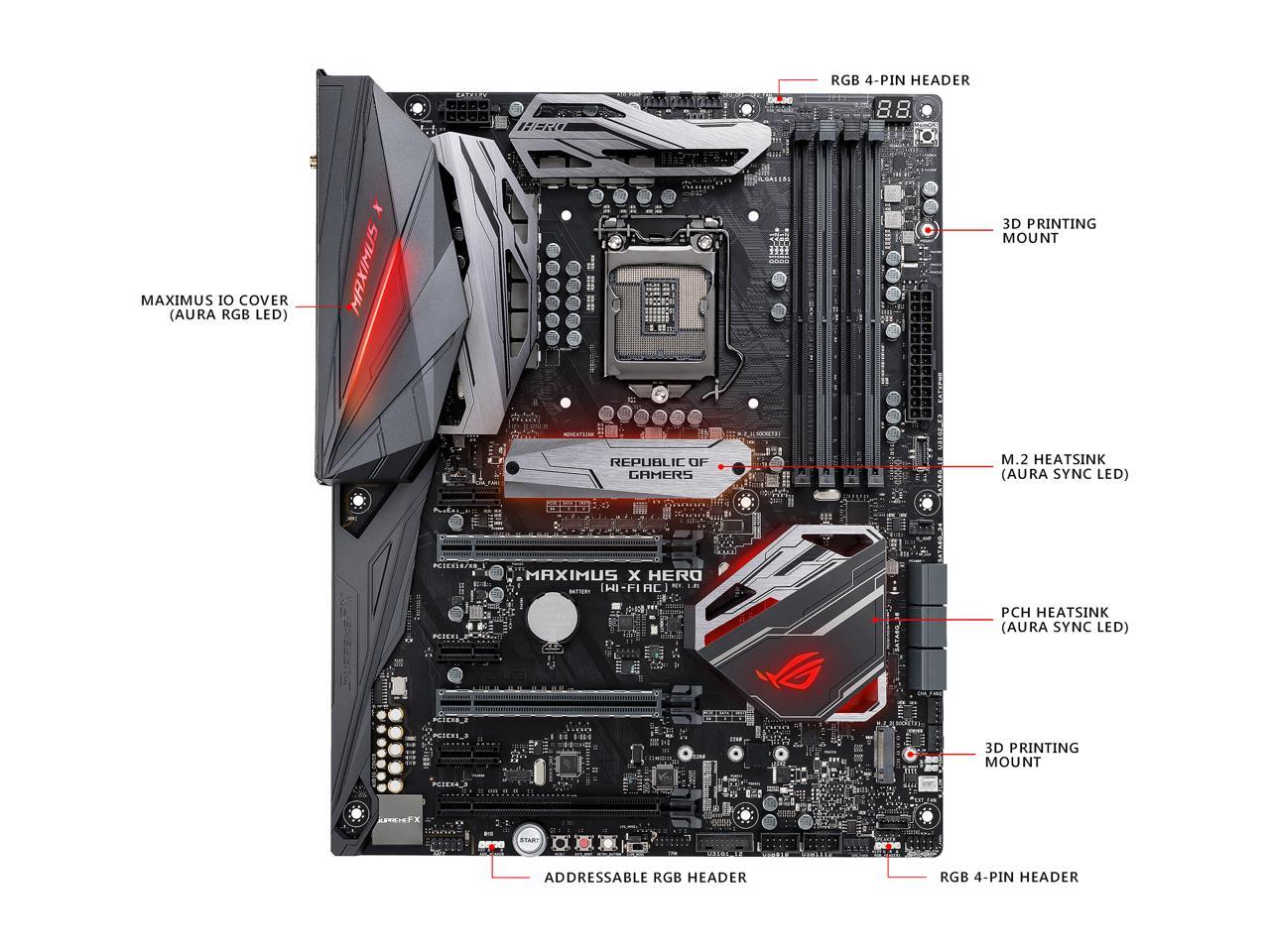 ASUS ROG Maximus X Hero (Wi-Fi AC) LGA 1151 (300 Series) Intel Z370 SATA 6Gb/s ATX Intel Motherboard