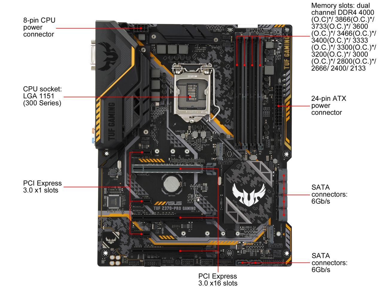 ASUS TUF Z370-Pro Gaming LGA 1151 (300 Series) Intel Z370 HDMI SATA 6Gb/s USB 3.1 ATX Intel Motherboard