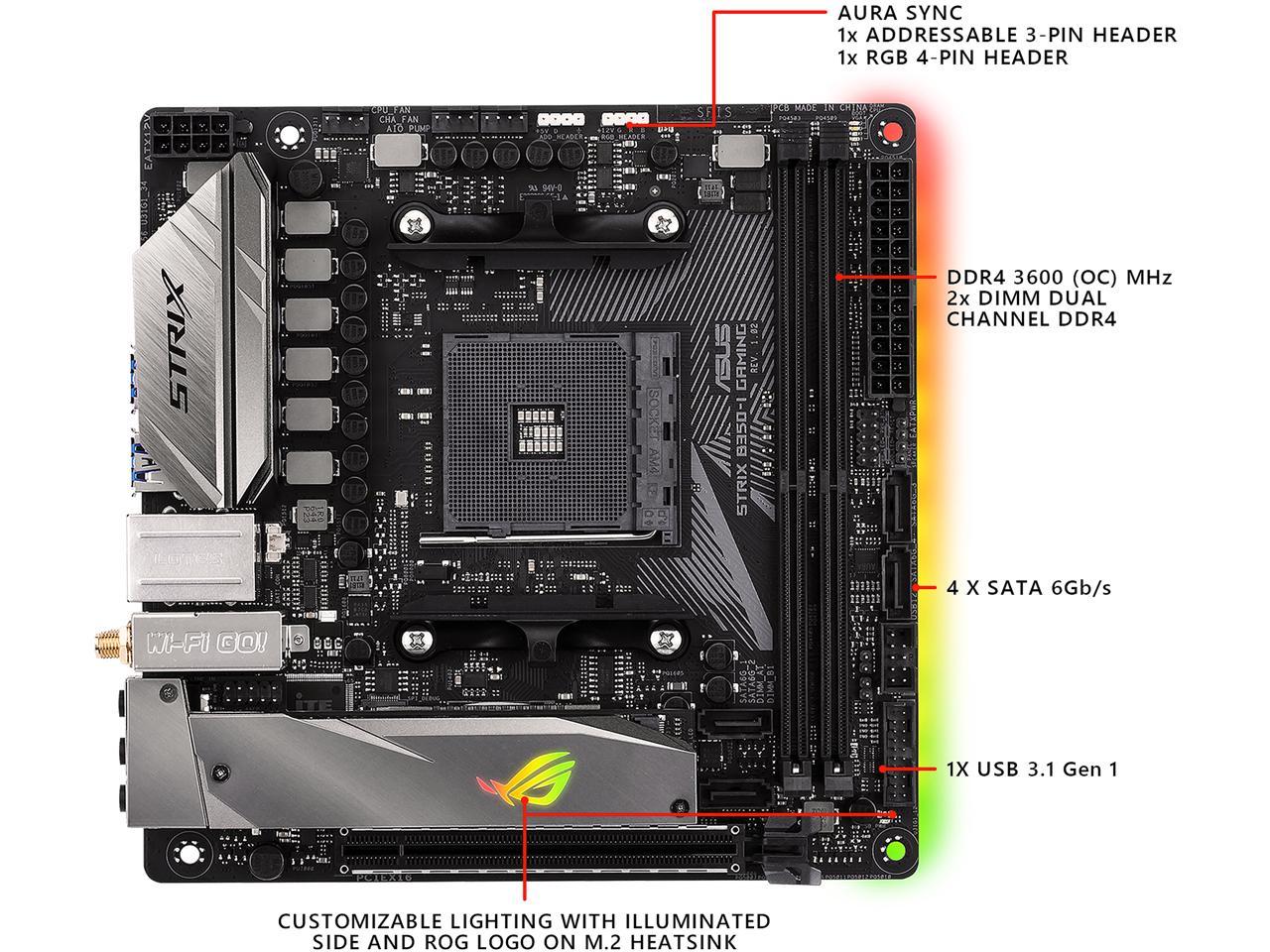 ASUS ROG STRIX B350-I GAMING AM4 AMD B350 SATA 6Gb/s USB 3.1 Mini ITX AMD Motherboard