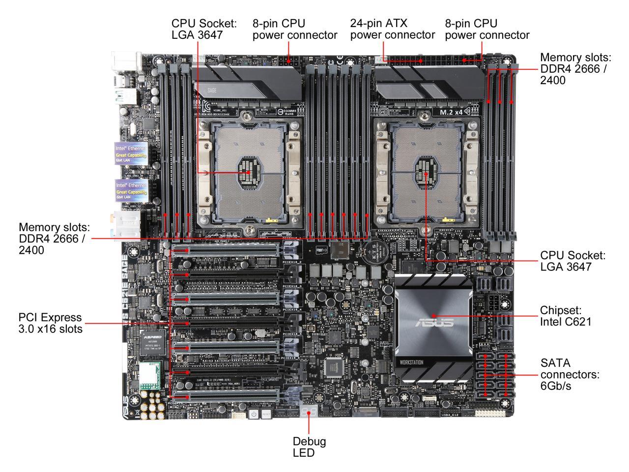 ASUS WS C621E Sage EEB Server Motherboard Dual LGA 3647 Intel C621