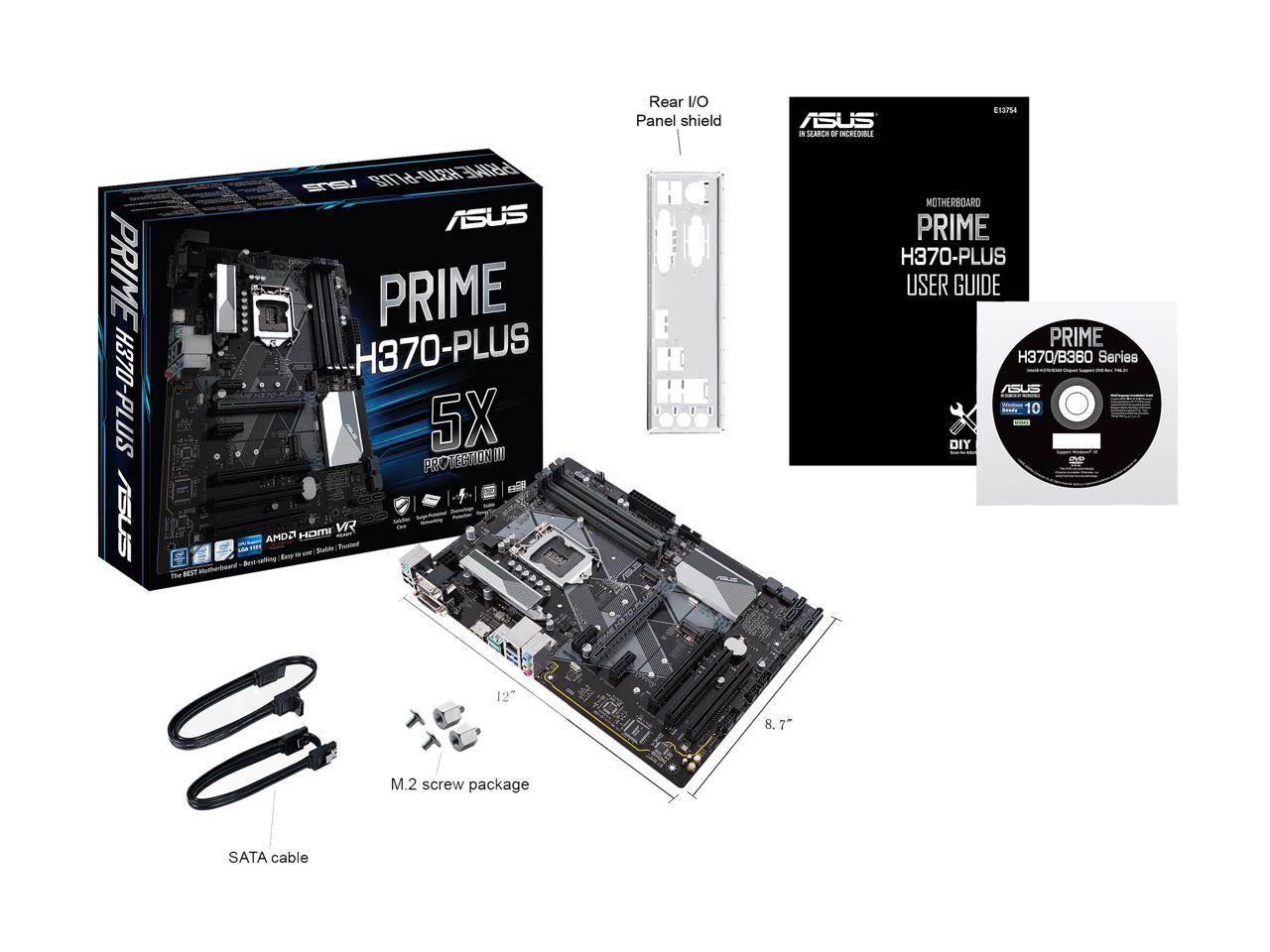 ASUS Prime H370-Plus LGA1151 (300 Series) DDR4 HDMI DVI VGA M.2 ATX Motherboard