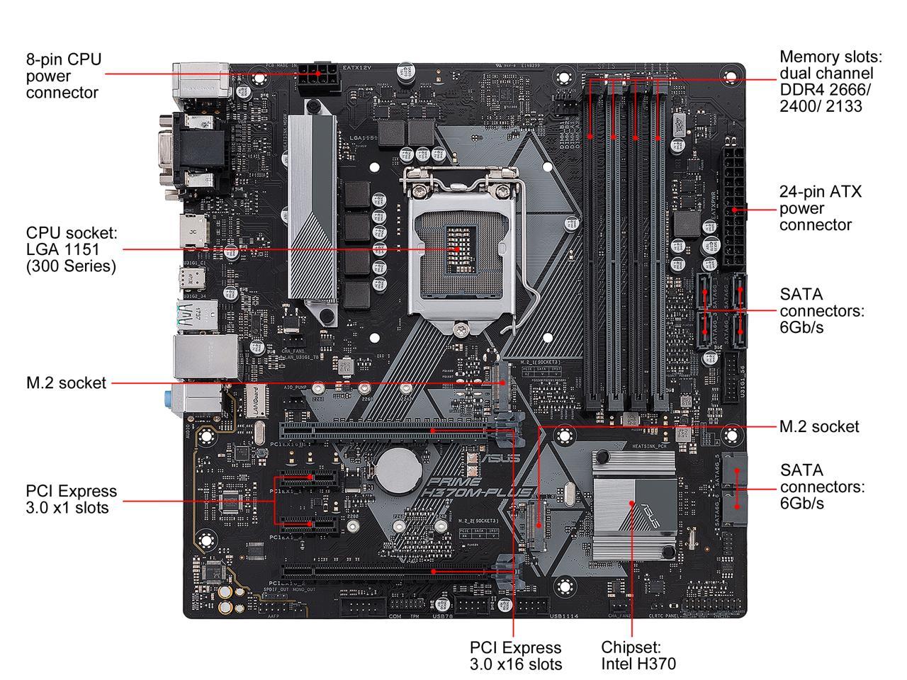 ASUS Prime H370M-Plus/CSM LGA1151 (300 Series) DDR4 HDMI DVI VGA M.2 mATX Motherboard
