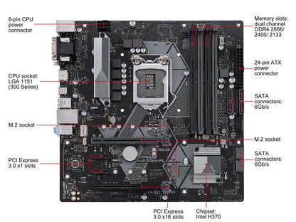 ASUS Prime H370M-Plus/CSM LGA1151 (300 Series) DDR4 HDMI DVI VGA M.2 mATX Motherboard