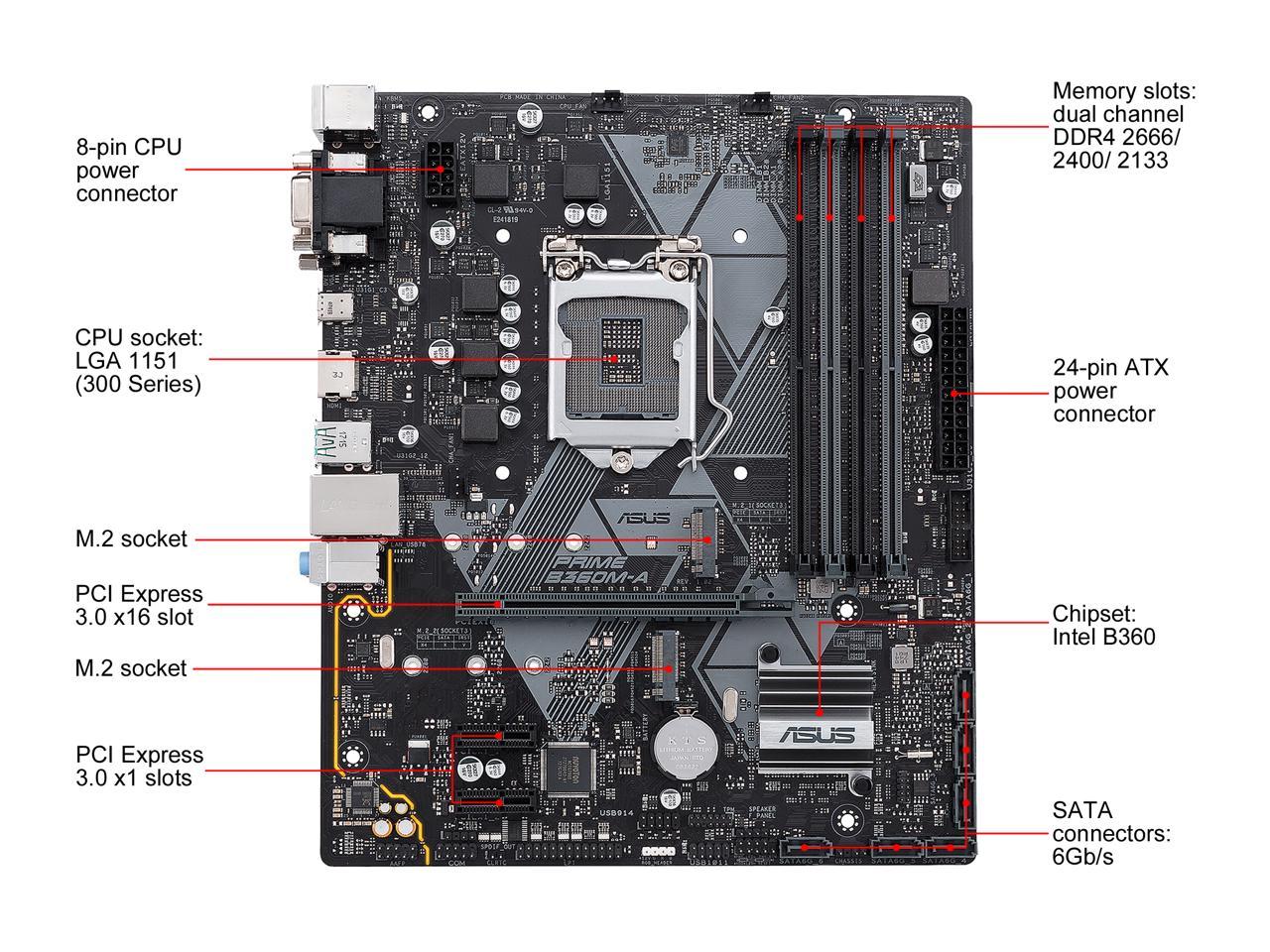 ASUS PRIME B360M-A LGA1151 (300 Series) DDR4 HDMI DVI VGA M.2 mATX Motherboard