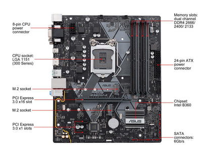 ASUS PRIME B360M-A LGA1151 (300 Series) DDR4 HDMI DVI VGA M.2 mATX Motherboard