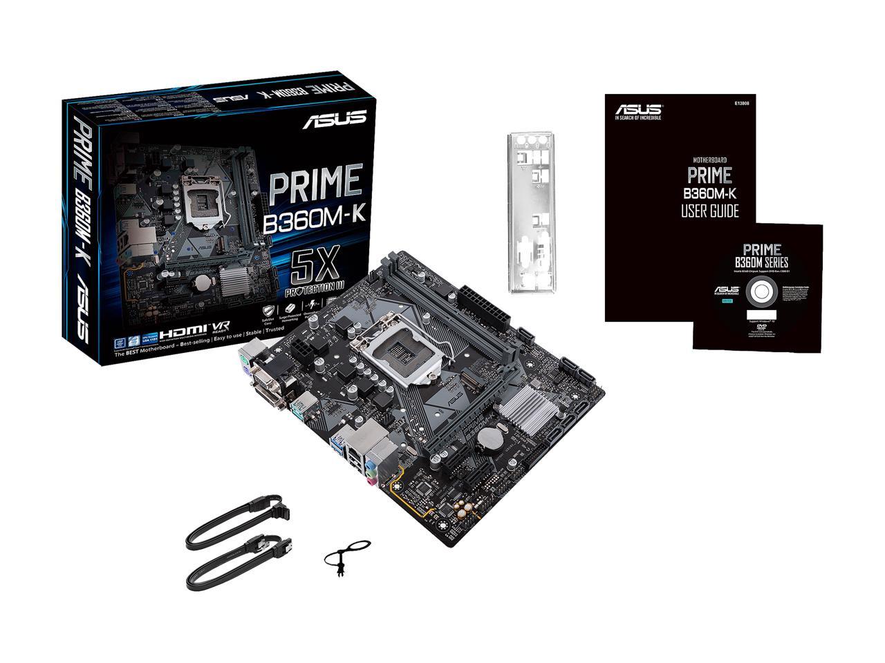 ASUS PRIME B360M-K LGA1151 (300 Series) DDR4 DVI VGA M.2 mATX Motherboard