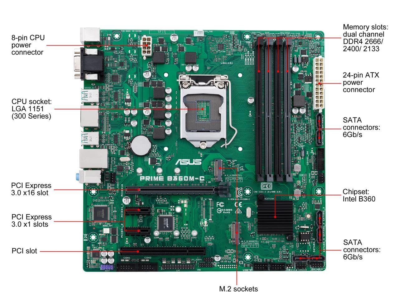 ASUS PRIME B360M-C/CSM LGA 1151 (300 Series) Intel B360 SATA 6Gb/s Micro ATX Intel Motherboard