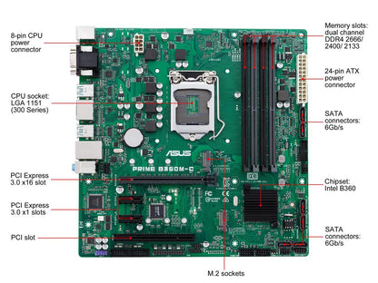 ASUS PRIME B360M-C/CSM LGA 1151 (300 Series) Intel B360 SATA 6Gb/s Micro ATX Intel Motherboard